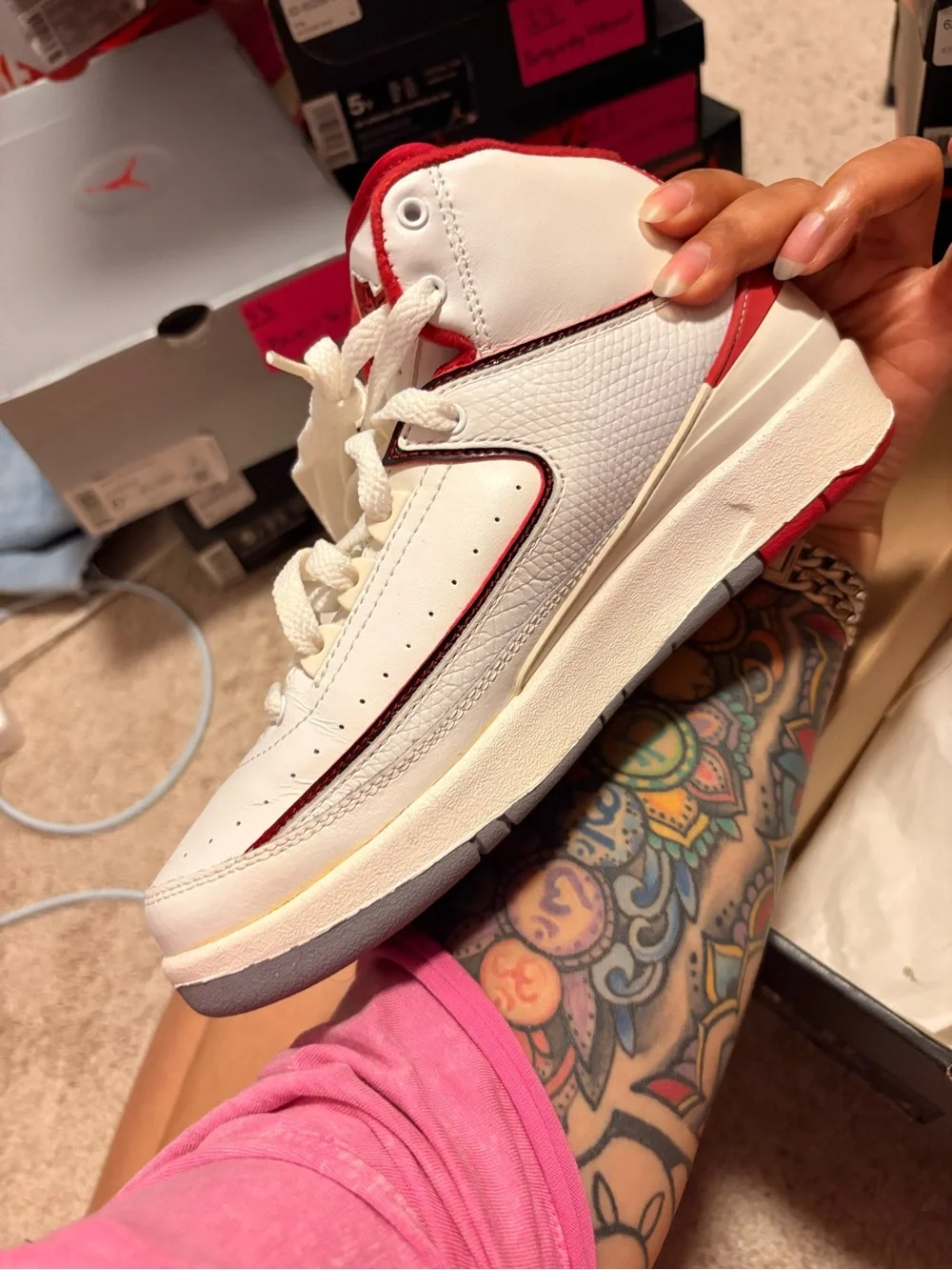 Jordan Kids White and Red Sneakers